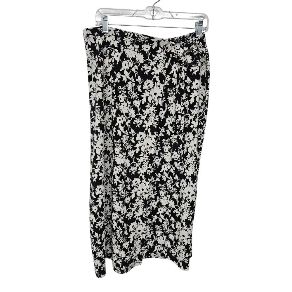 Liz Claiborne Floral Wrap Skirt Sz L Dark Cottagecore Fairy Grunge Liquid Knit